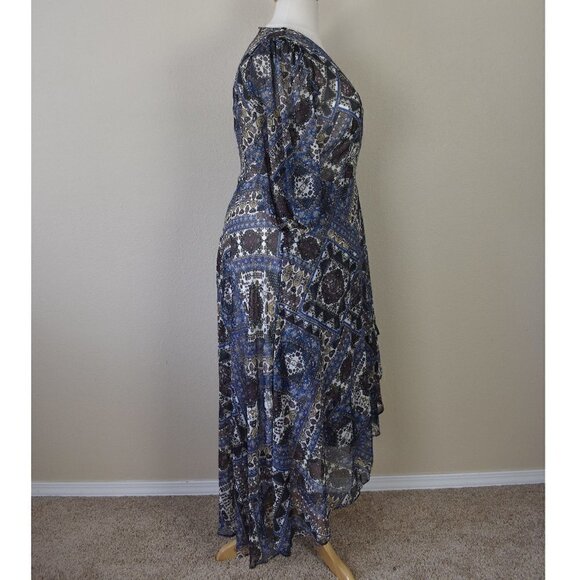 Calvin Klein Faux Wrap Chiffon Printed High Low Dress 16 NEW - Picture 6 of 9